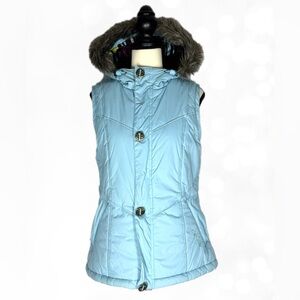 BURTON EUC Vest w/ Faux Fur Light Blue/Purple, Yellow, Light Blue Stripe Size M